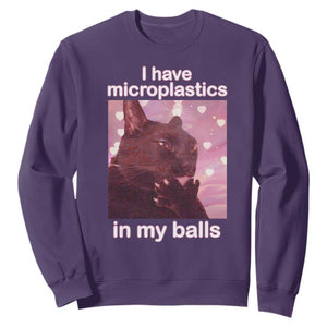 Funny Cat Meme Sweatshirt I Have Microplastics In My Balls Dank Meme TS10 Purple Print Your Wear