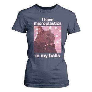 Funny Cat Meme T Shirt For Women I Have Microplastics In My Balls Dank Meme TS10 Navy Print Your Wear