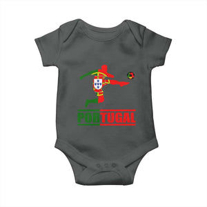 Portugal Soccer Baby Onesie Portuguese Flag Futebol Football Player TS10 Dark Heather Print Your Wear