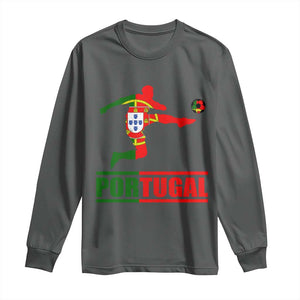 Portugal Soccer Long Sleeve Shirt Portuguese Flag Futebol Football Player TS10 Dark Heather Print Your Wear