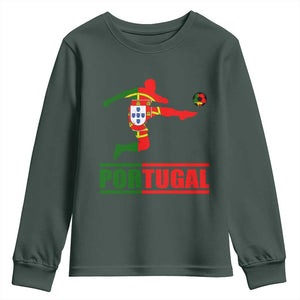 Portugal Soccer Youth Sweatshirt Portuguese Flag Futebol Football Player TS10 Dark Forest Green Print Your Wear
