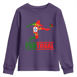 Portugal Soccer Youth Sweatshirt Portuguese Flag Futebol Football Player TS10 Purple Print Your Wear