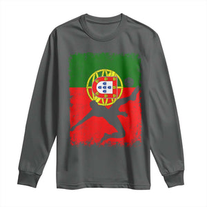 Portugal Soccer Long Sleeve Shirt Portuguese Flag Futebol Football Fan TS10 Dark Heather Print Your Wear