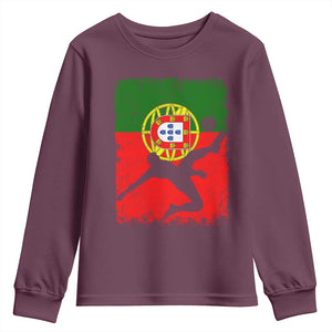 Portugal Soccer Youth Sweatshirt Portuguese Flag Futebol Football Fan TS10 Maroon Print Your Wear