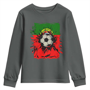 Portugal Soccer Youth Sweatshirt Portuguese Flag Soccer Ball Futebol TS10 Dark Heather Print Your Wear