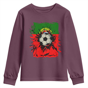 Portugal Soccer Youth Sweatshirt Portuguese Flag Soccer Ball Futebol TS10 Maroon Print Your Wear