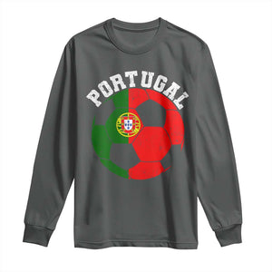 Portugal Soccer Long Sleeve Shirt Portuguese Flag Soccer Ball Futebol Football Fan TS10 Dark Heather Print Your Wear