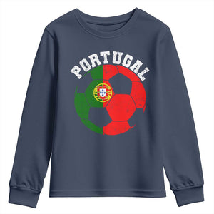 Portugal Soccer Youth Sweatshirt Portuguese Flag Soccer Ball Futebol Football Fan TS10 Navy Print Your Wear