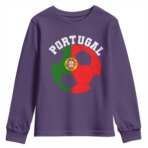 Portugal Soccer Youth Sweatshirt Portuguese Flag Soccer Ball Futebol Football Fan TS10 Purple Print Your Wear