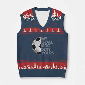 Soccer Goalie V-Neck Knit Sweater Vest My Goal Is To Deny Yours Distressed Goalkeeper TS10 Navy Red Print Your Wear