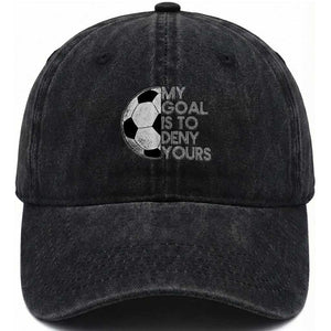Soccer Goalie Washed Cotton Baseball Cap My Goal Is To Deny Yours Distressed Goalkeeper TS10 Print Your Wear