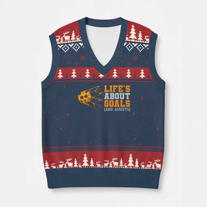 Funny Soccer V-Neck Knit Sweater Vest Life Is About Goals And Assists Youth Soccer TS10 Navy Red Print Your Wear