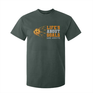 Funny Soccer T Shirt For Kid Life Is About Goals And Assists Youth Soccer TS10 Dark Forest Green Print Your Wear