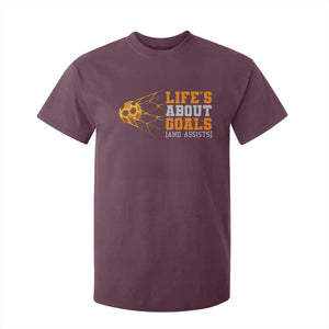 Funny Soccer T Shirt For Kid Life Is About Goals And Assists Youth Soccer TS10 Maroon Print Your Wear
