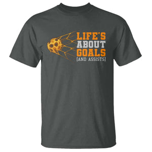 Funny Soccer T Shirt Life Is About Goals And Assists Youth Soccer TS10 Dark Heather Print Your Wear
