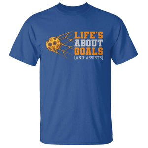 Funny Soccer T Shirt Life Is About Goals And Assists Youth Soccer TS10 Royal Blue Print Your Wear