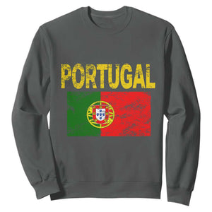 Portugal Flag Sweatshirt Retro Vintage Portuguese Flags Futebol TS10 Dark Heather Print Your Wear