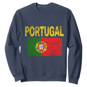 Portugal Flag Sweatshirt Retro Vintage Portuguese Flags Futebol TS10 Navy Print Your Wear