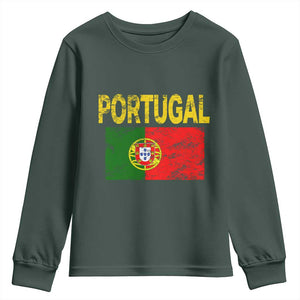 Portugal Flag Youth Sweatshirt Retro Vintage Portuguese Flags Futebol TS10 Dark Forest Green Print Your Wear