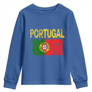 Portugal Flag Youth Sweatshirt Retro Vintage Portuguese Flags Futebol TS10 Royal Blue Print Your Wear
