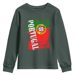 Portugal Flag Youth Sweatshirt Retro Vintage Futebol Portuguese Flags TS10 Dark Forest Green Print Your Wear
