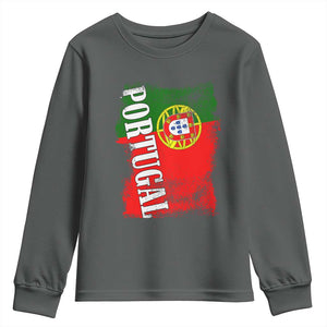 Portugal Flag Youth Sweatshirt Retro Vintage Futebol Portuguese Flags TS10 Dark Heather Print Your Wear
