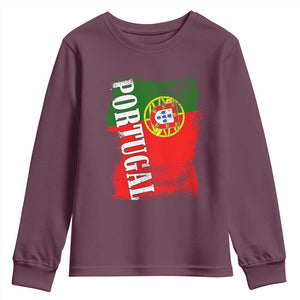 Portugal Flag Youth Sweatshirt Retro Vintage Futebol Portuguese Flags TS10 Maroon Print Your Wear