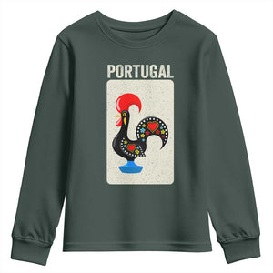 Portuguese Rooster Youth Sweatshirt Galo de Barcelos Portugal Roots Pride Heritage Gift TS10 Dark Forest Green Print Your Wear