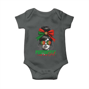 Portuguese Girl Baby Onesie Messy Bun Portugal Flag Roots Heritage Pride Gift TS10 Dark Heather Print Your Wear