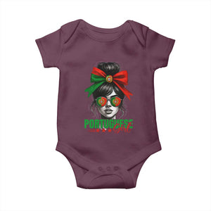 Portuguese Girl Baby Onesie Messy Bun Portugal Flag Roots Heritage Pride Gift TS10 Maroon Print Your Wear