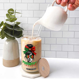 Portuguese Girl Glass Can Messy Bun Portugal Flag Roots Heritage Pride Gift TS10 Print Your Wear