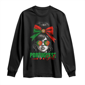 Portuguese Girl Long Sleeve Shirt Messy Bun Portugal Flag Roots Heritage Pride Gift TS10 Black Print Your Wear