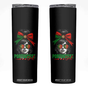Portuguese Girl Skinny Tumbler Messy Bun Portugal Flag Roots Heritage Pride Gift TS10 Black Print Your Wear