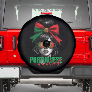 Portuguese Girl Spare Tire Cover Messy Bun Portugal Flag Roots Heritage Pride Gift TS10 Black Print Your Wear