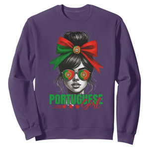 Portuguese Girl Sweatshirt Messy Bun Portugal Flag Roots Heritage Pride Gift TS10 Purple Print Your Wear