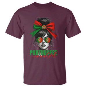 Portuguese Girl T Shirt Messy Bun Portugal Flag Roots Heritage Pride Gift TS10 Maroon Print Your Wear