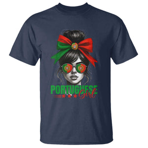 Portuguese Girl T Shirt Messy Bun Portugal Flag Roots Heritage Pride Gift TS10 Navy Print Your Wear