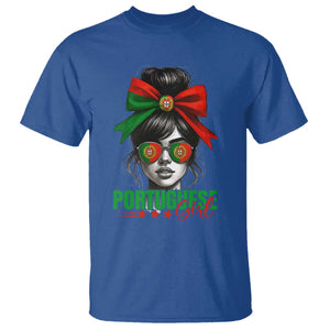 Portuguese Girl T Shirt Messy Bun Portugal Flag Roots Heritage Pride Gift TS10 Royal Blue Print Your Wear