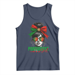 Portuguese Girl Tank Top Messy Bun Portugal Flag Roots Heritage Pride Gift TS10 Navy Print Your Wear