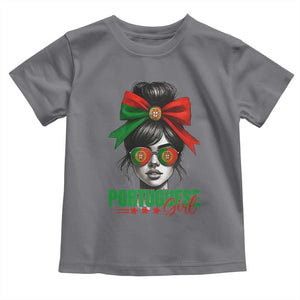 Portuguese Girl Toddler T Shirt Messy Bun Portugal Flag Roots Heritage Pride Gift TS10 Charcoal Print Your Wear