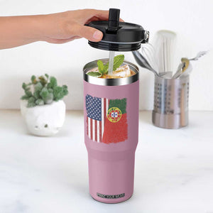 Portuguese American Flag Flip Straw Tumbler Retro Vintage USA Portugal Roots Heritage Pride TS10 One Size: 30 oz Light Pink Print Your Wear