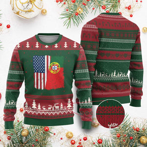 Portuguese American Flag Ugly Christmas Sweater Retro Vintage USA Portugal Roots Heritage Pride TS10 Red Green Print Your Wear