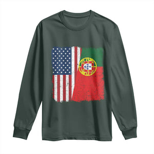 Portuguese American Flag Long Sleeve Shirt Retro Vintage USA Portugal Roots Heritage Pride TS10 Dark Forest Green Print Your Wear