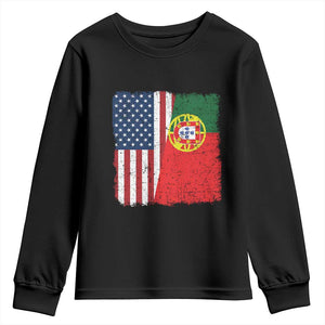 Portuguese American Flag Youth Sweatshirt Retro Vintage USA Portugal Roots Heritage Pride TS10 Black Print Your Wear