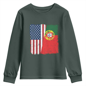Portuguese American Flag Youth Sweatshirt Retro Vintage USA Portugal Roots Heritage Pride TS10 Dark Forest Green Print Your Wear