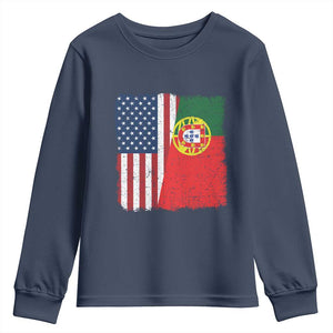Portuguese American Flag Youth Sweatshirt Retro Vintage USA Portugal Roots Heritage Pride TS10 Navy Print Your Wear