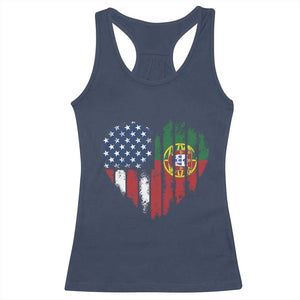 Half Portuguese American Flag Racerback Tank Top Portugal Roots USA Flag Immigrant Gifts TS10 Navy Print Your Wear