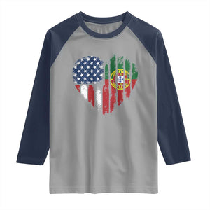 Half Portuguese American Flag Raglan Shirt Portugal Roots USA Flag Immigrant Gifts TS10 Sport Gray Navy Print Your Wear