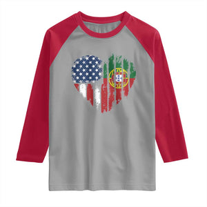 Half Portuguese American Flag Raglan Shirt Portugal Roots USA Flag Immigrant Gifts TS10 Sport Gray Red Print Your Wear