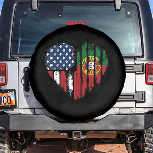 Half Portuguese American Flag Spare Tire Cover Portugal Roots USA Flag Immigrant Gifts TS10 No hole Black Print Your Wear